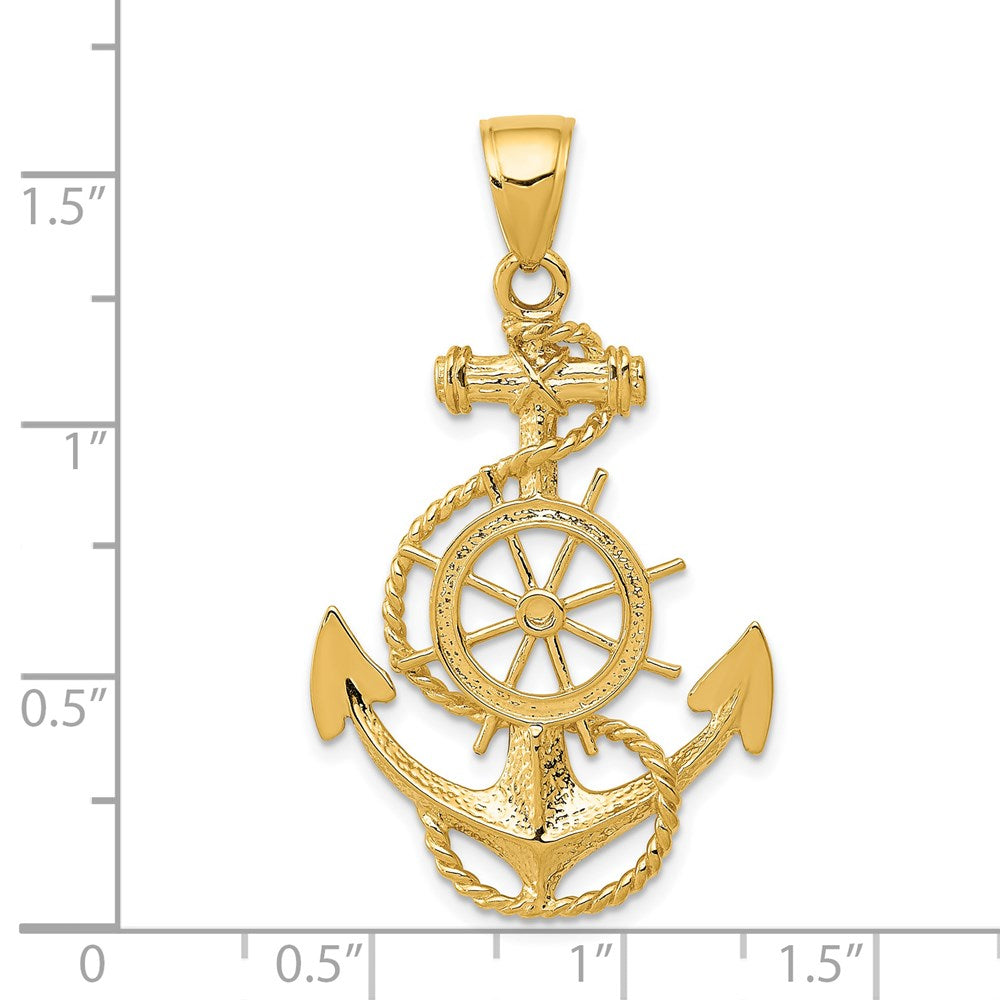 14k Yellow Gold Large Anchor w/Wheel Pendant