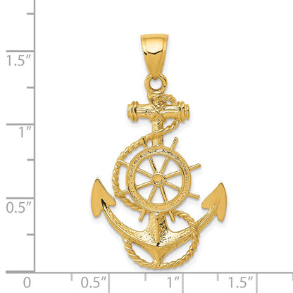 14k Yellow Gold Large Anchor w/Wheel Pendant