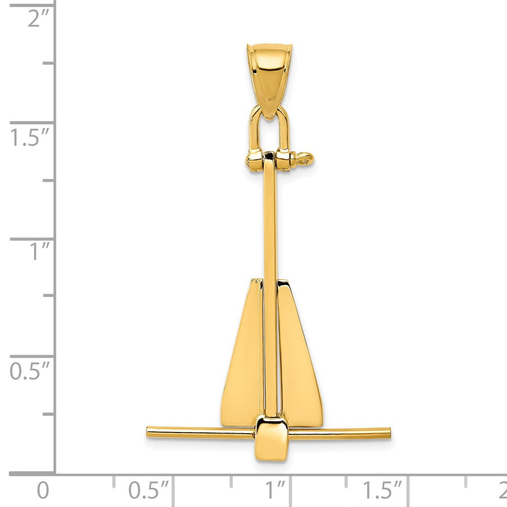 14k Yellow Gold  3D Moveable Anchor Pendant