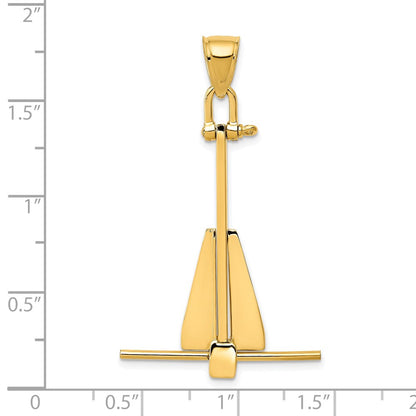 14k Yellow Gold  3D Moveable Anchor Pendant