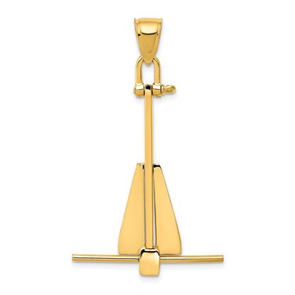 14k Yellow Gold  3D Moveable Anchor Pendant
