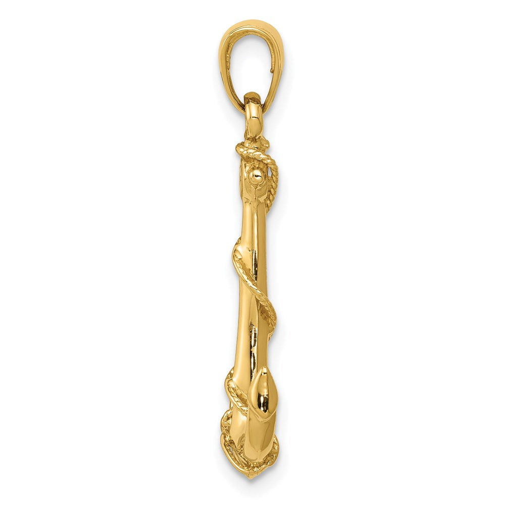 14k Yellow Gold  3D Anchor W/Rope Pendant