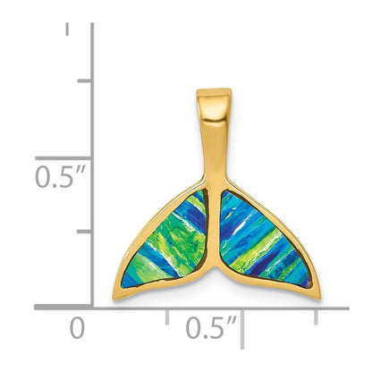 14k Yellow Gold Imitation Opal Whale Tail Slide