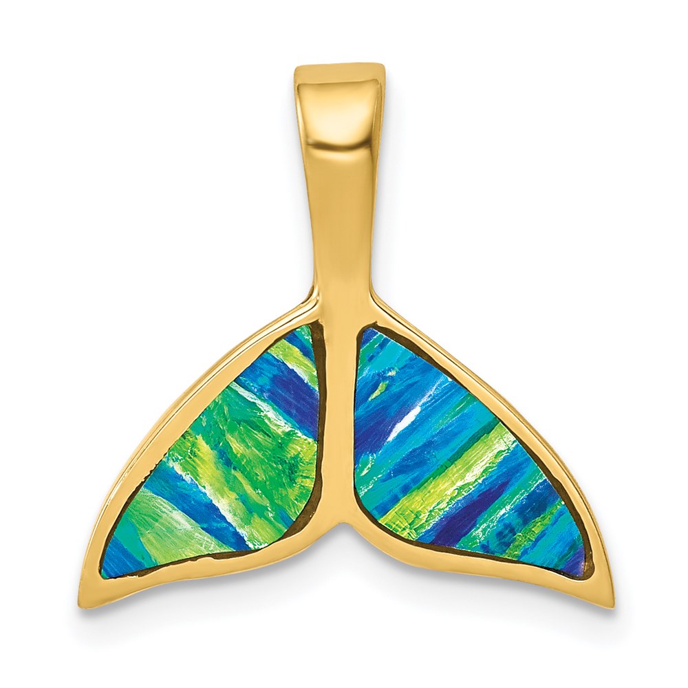 14k Yellow Gold Imitation Opal Whale Tail Slide
