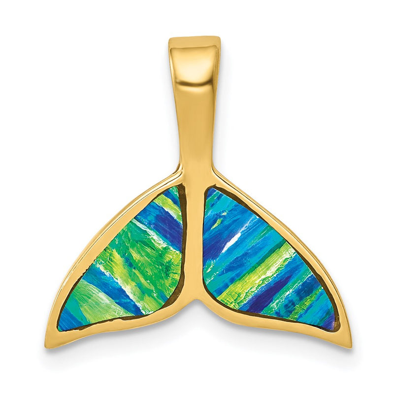 14k Yellow Gold Imitation Opal Whale Tail Slide