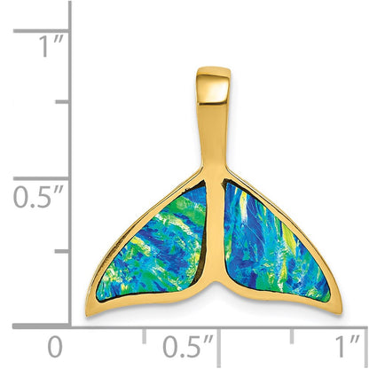 14k Yellow Gold Imitation Opal Whale Tail Slide