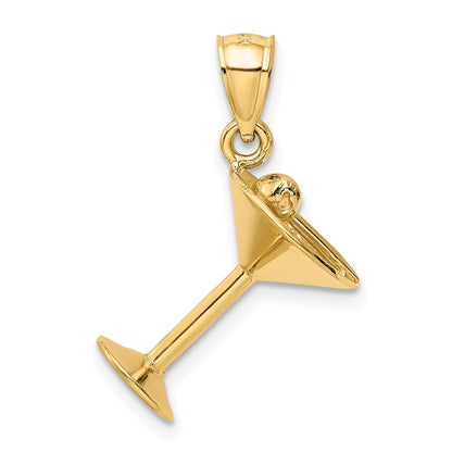14k Yellow Gold 3D Martini Glass Pendant