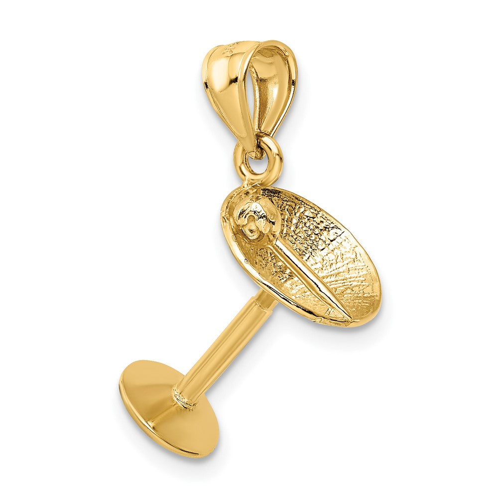 14k Yellow Gold 3D Martini Glass Pendant