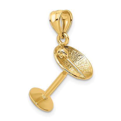 14k Yellow Gold 3D Martini Glass Pendant