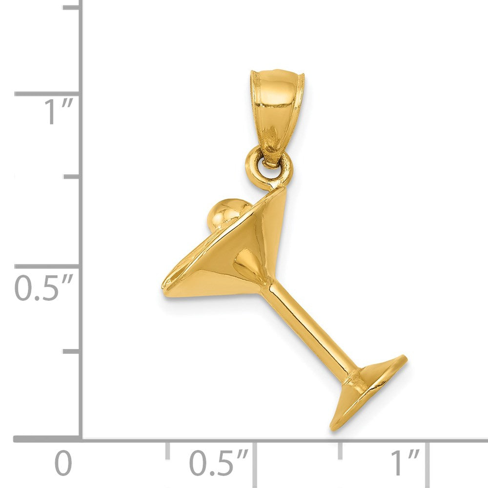 14k Yellow Gold 3D Martini Glass Pendant