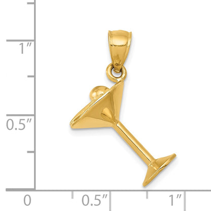 14k Yellow Gold 3D Martini Glass Pendant