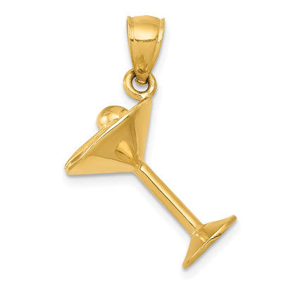 14k Yellow Gold 3D Martini Glass Pendant