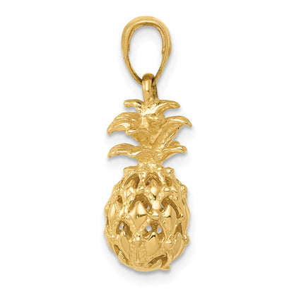 14k Yellow Gold  3D Cut-out Pineapple Pendant