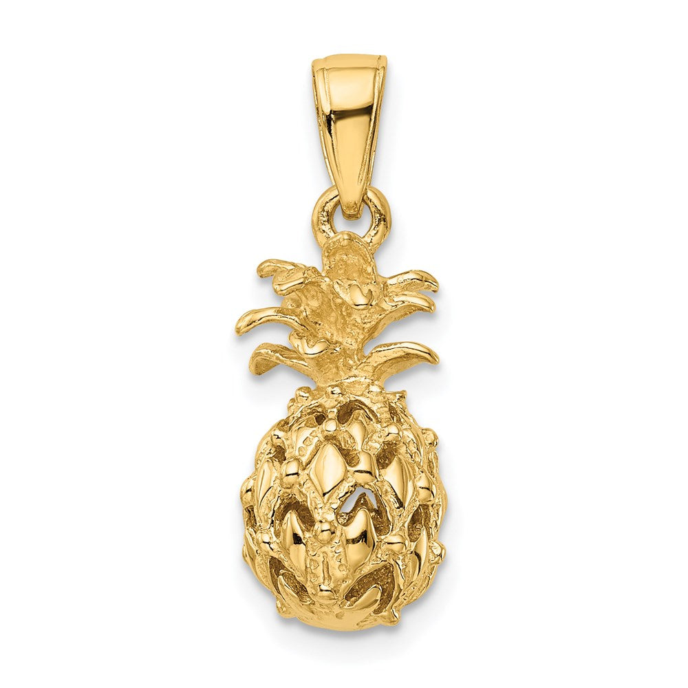 14k Yellow Gold  3D Cut-out Pineapple Pendant