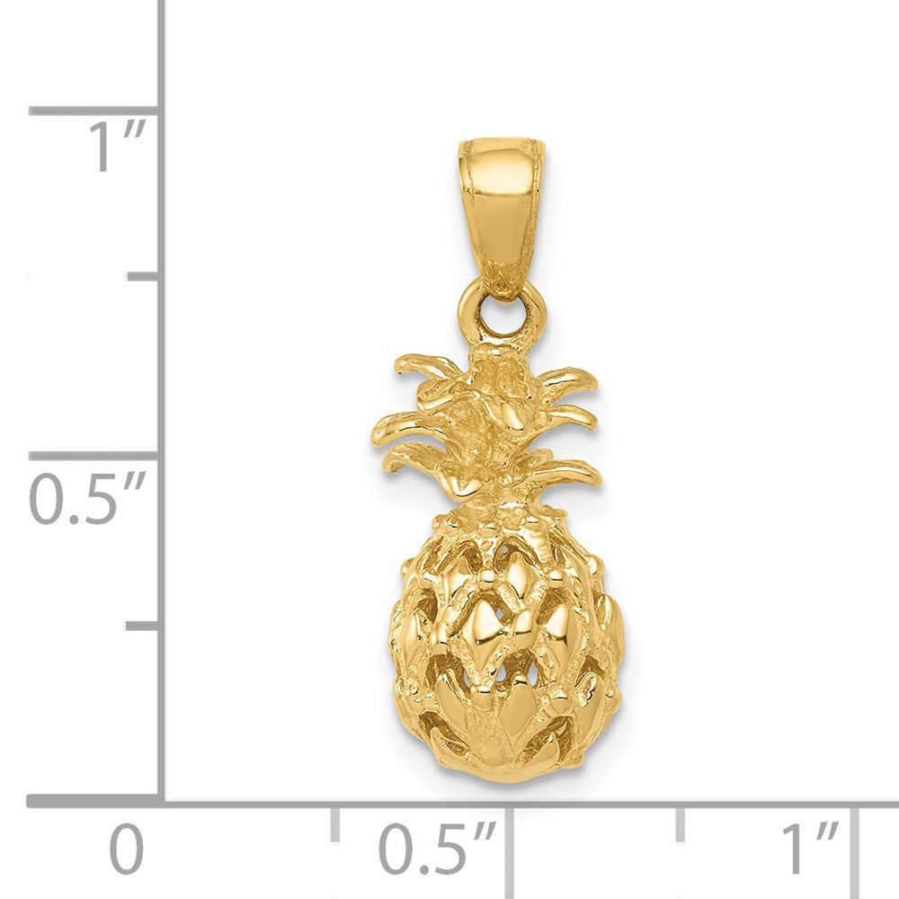 14k Yellow Gold  3D Cut-out Pineapple Pendant