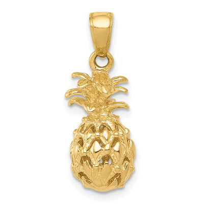 14k Yellow Gold  3D Cut-out Pineapple Pendant