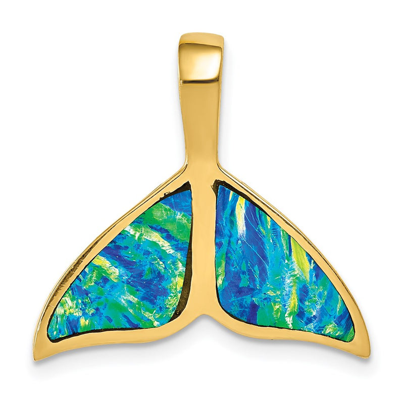 14k Yellow Gold Imitation Opal Whale Tail Slide