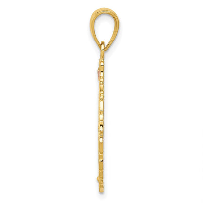 14k Yellow Gold Enameled Christmas Wreath Pendant