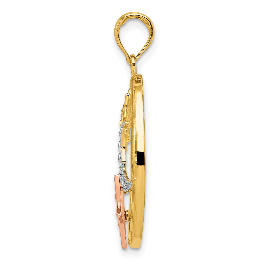 14k Two-tone Gold w/White Rhodium Sun Moon and Star Oval Pendant