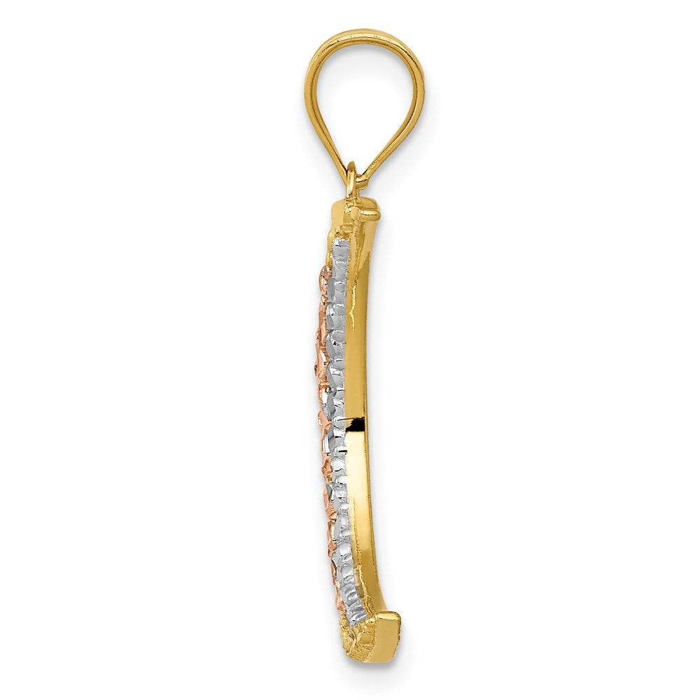 14k Two-tone Gold w/White Rhodium Diamond-cut Moon Pendant