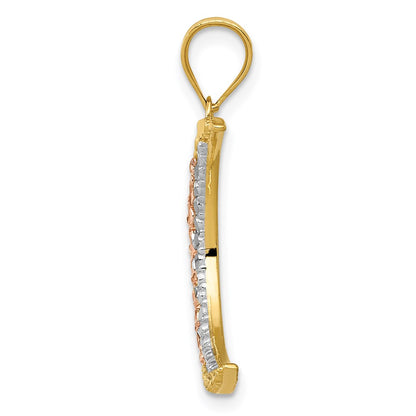 14k Two-tone Gold w/White Rhodium Diamond-cut Moon Pendant