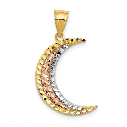 14k Two-tone Gold w/White Rhodium Diamond-cut Moon Pendant