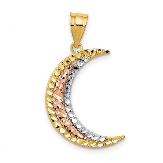 14k Two-tone Gold w/White Rhodium Diamond-cut Moon Pendant