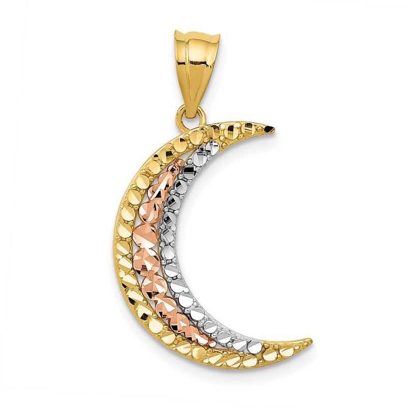 14k Two-tone Gold w/White Rhodium Diamond-cut Moon Pendant