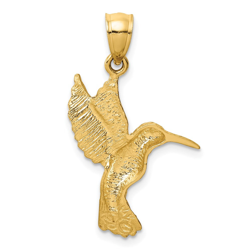 14k Yellow Gold Diamond-cut Hummingbird Pendant