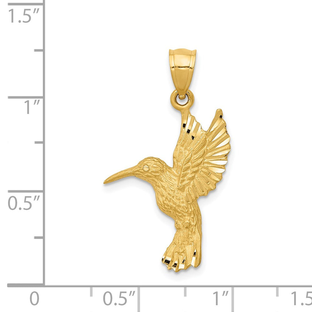 14k Yellow Gold Diamond-cut Hummingbird Pendant