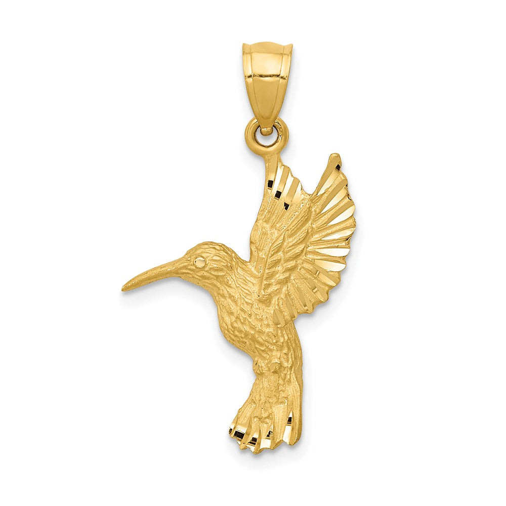 14k Yellow Gold Diamond-cut Hummingbird Pendant