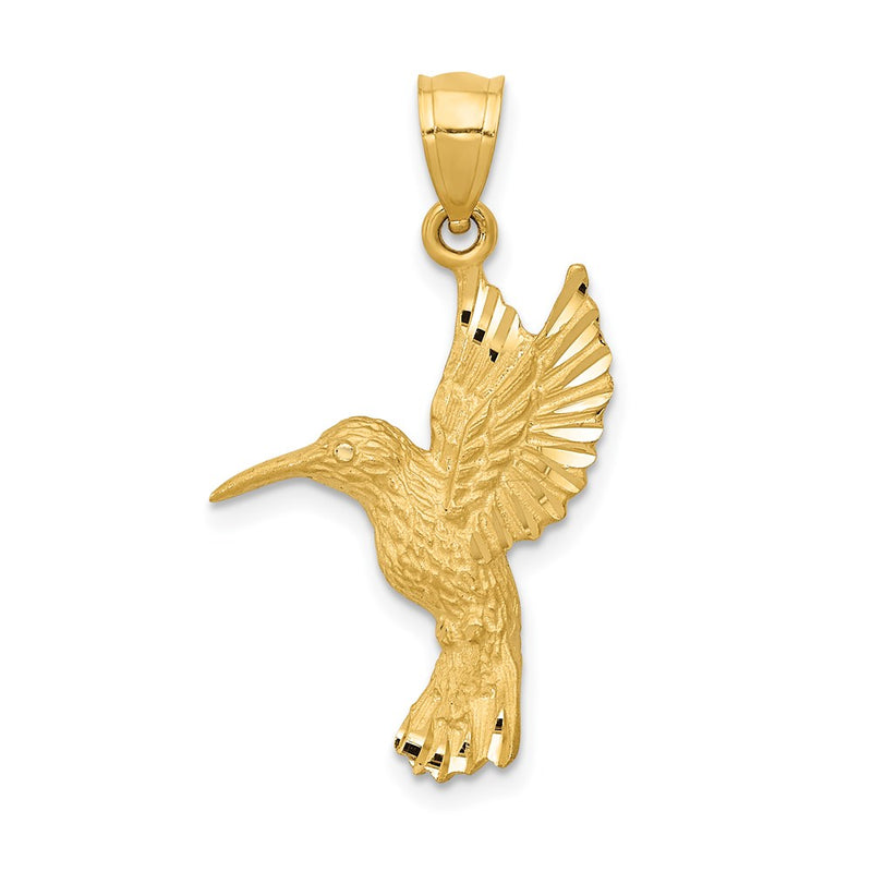 14k Yellow Gold Diamond-cut Hummingbird Pendant