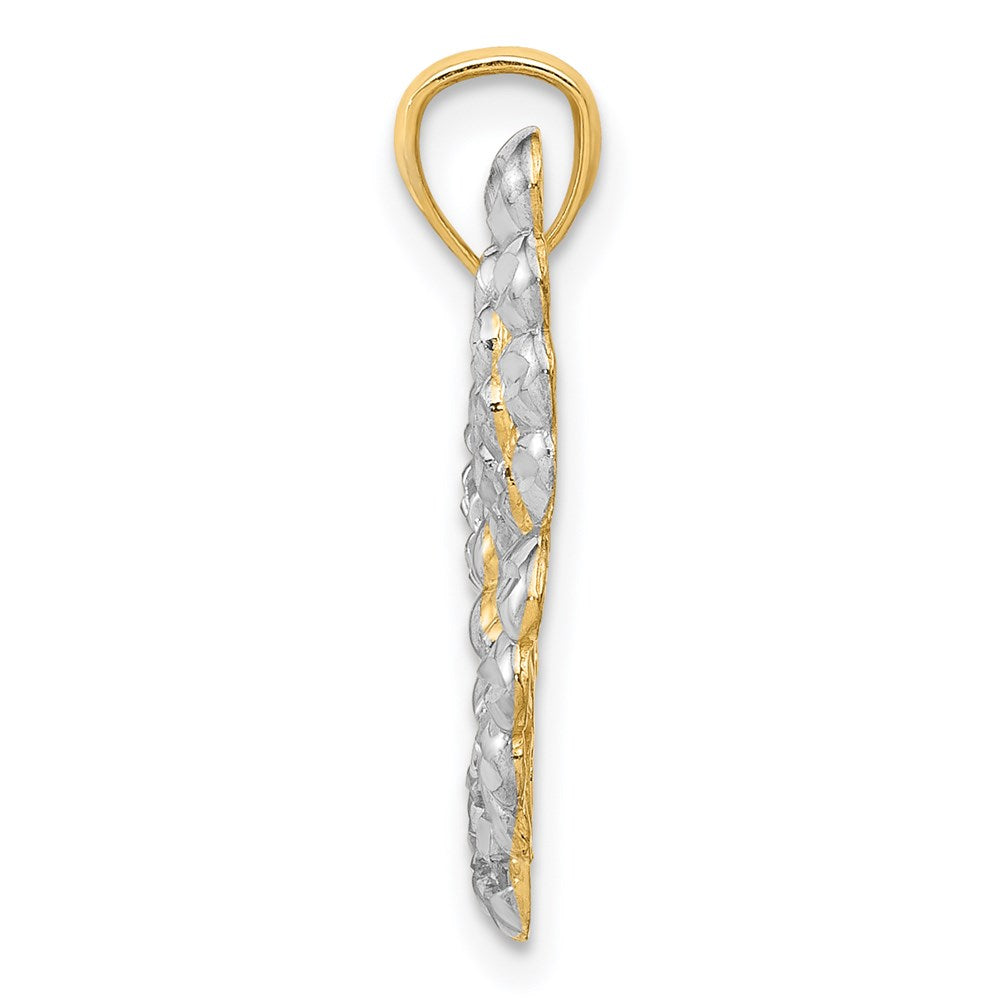 14k Yellow & Rhodium Gold and Rhodium Diamond-cut Butterfly Pendant