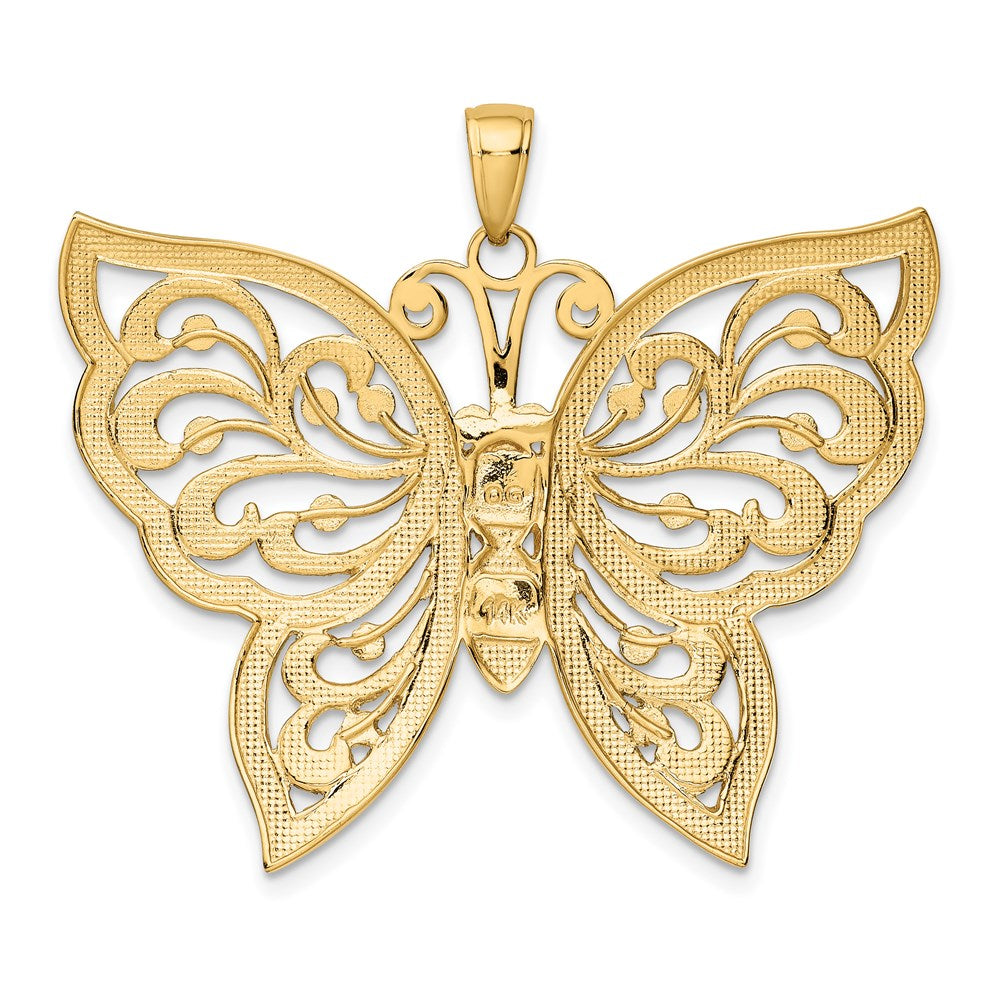 14k Yellow & Rhodium Gold w/Rhodium Diamond-cut Butterfly Pendant