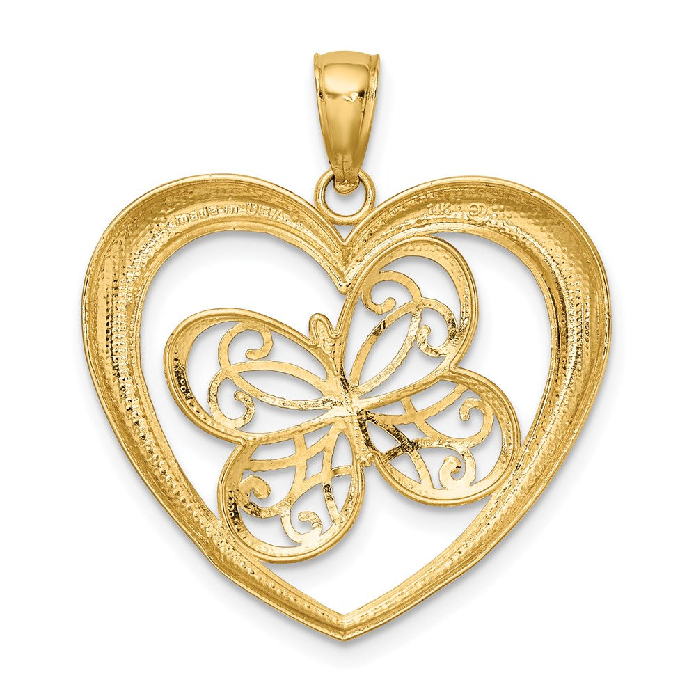 14k Yellow & Rhodium Gold w/Rhodium Butterfly in Heart Charm