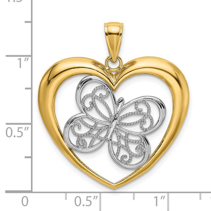 14k Yellow & Rhodium Gold w/Rhodium Butterfly in Heart Charm