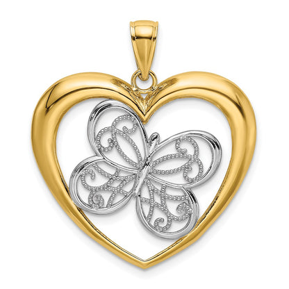 14k Yellow & Rhodium Gold w/Rhodium Butterfly in Heart Charm