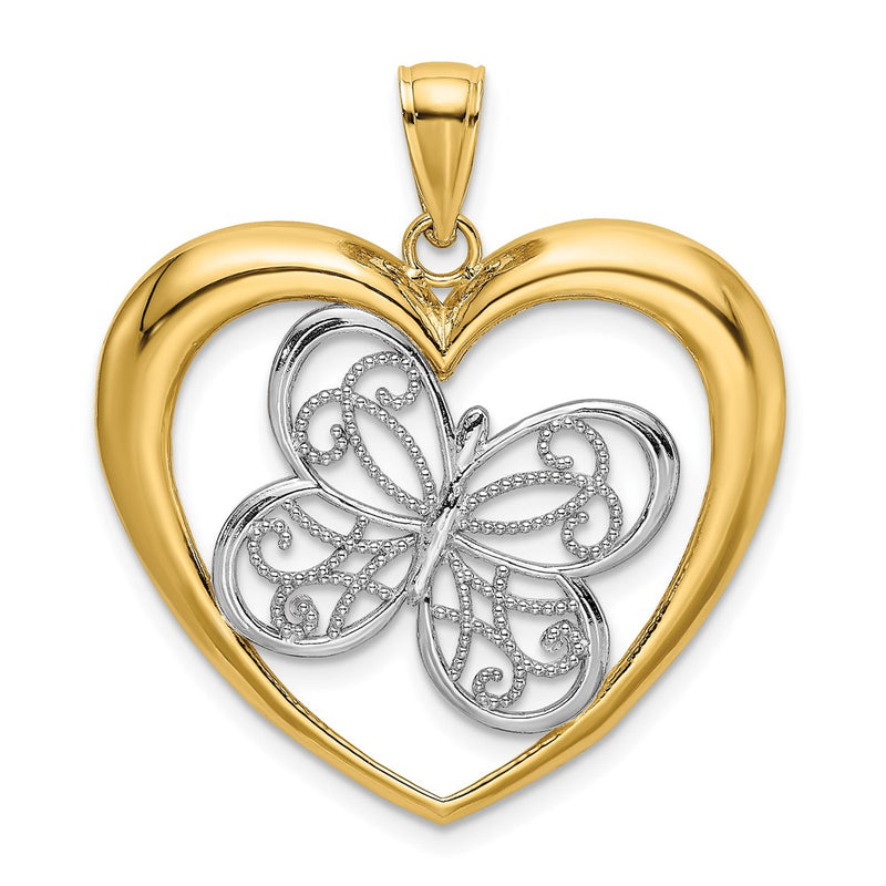 14k Yellow & Rhodium Gold w/Rhodium Butterfly in Heart Charm