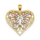 14k Yellow & Rhodium Gold Y/R Gold w/ Rhodium Diamond-cut Butterfly on Heart Pendant
