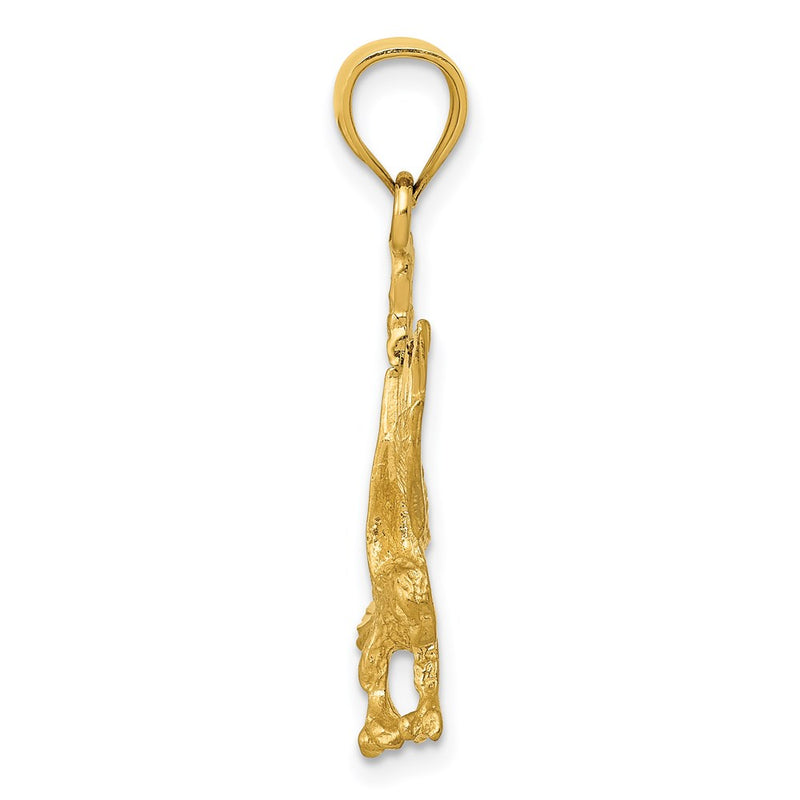 14k Yellow Gold Satin Diamond-cut Eagle Pendant