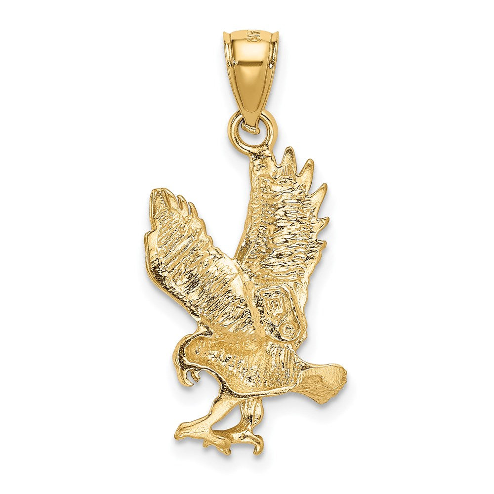 14k Yellow Gold Satin Diamond-cut Eagle Pendant