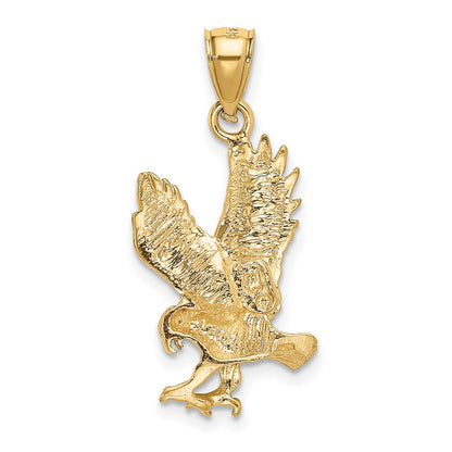 14k Yellow Gold Satin Diamond-cut Eagle Pendant