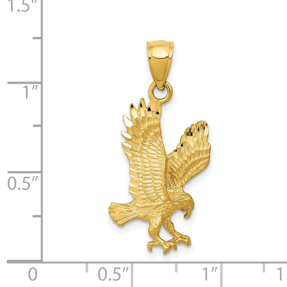 14k Yellow Gold Satin Diamond-cut Eagle Pendant