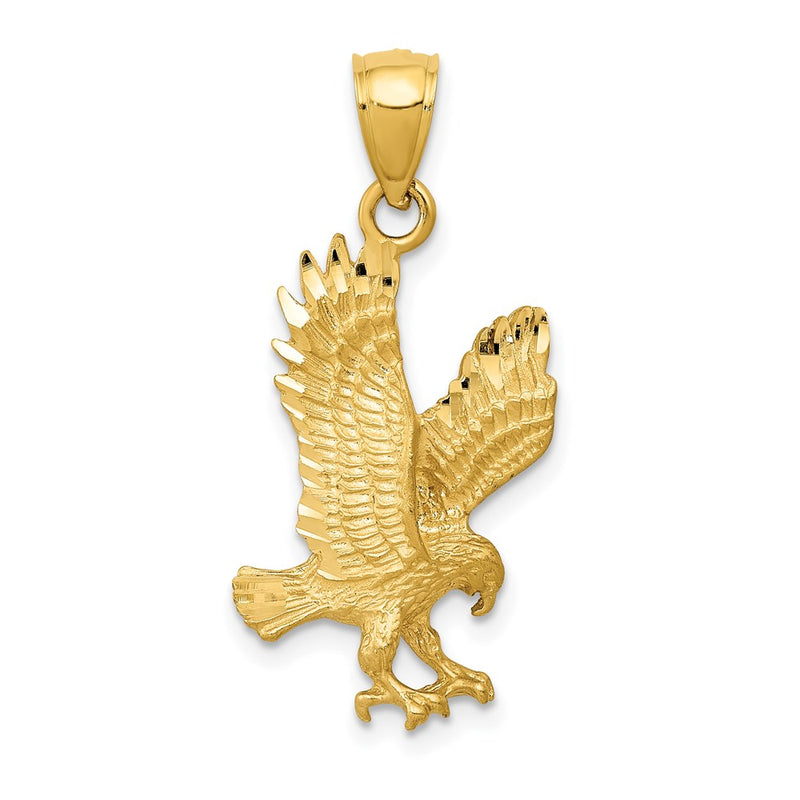 14k Yellow Gold Satin Diamond-cut Eagle Pendant
