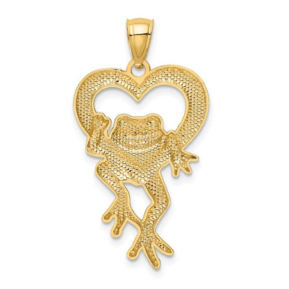 14k Yellow & Rhodium Gold and Rhodium D/C Frog in Heart Pendant