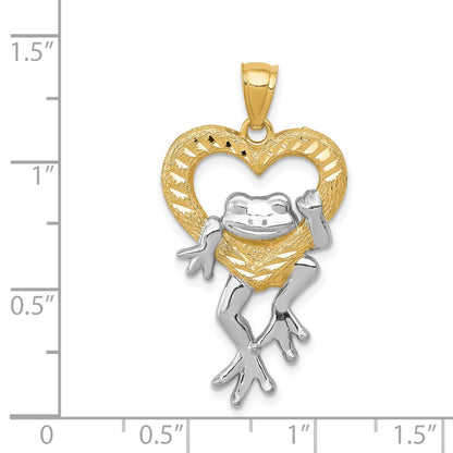 14k Yellow & Rhodium Gold and Rhodium D/C Frog in Heart Pendant