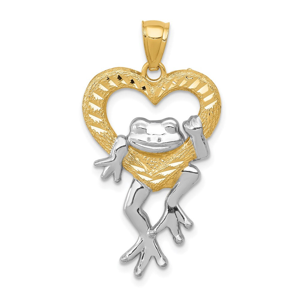 14k Yellow & Rhodium Gold and Rhodium D/C Frog in Heart Pendant
