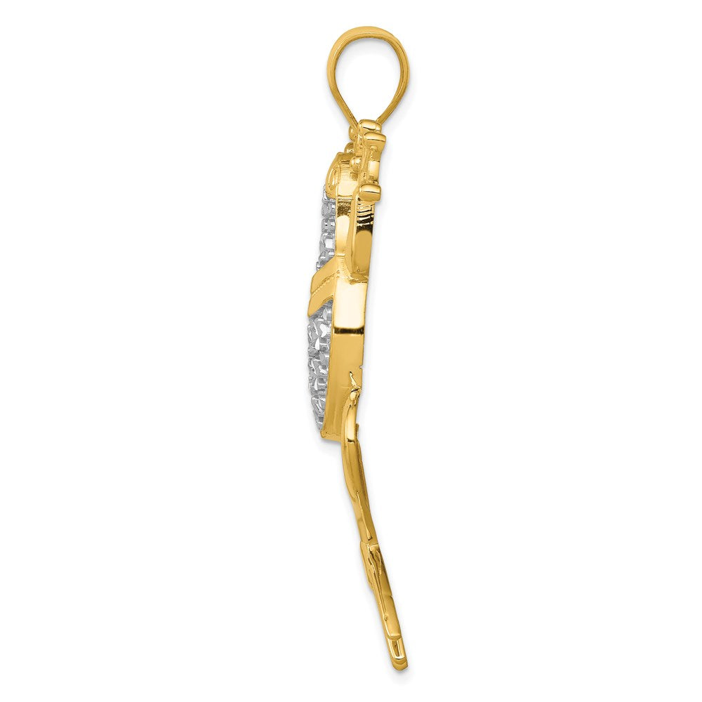 14k Yellow & Rhodium Gold and Rhodium Diamond-cut Frog Pendant