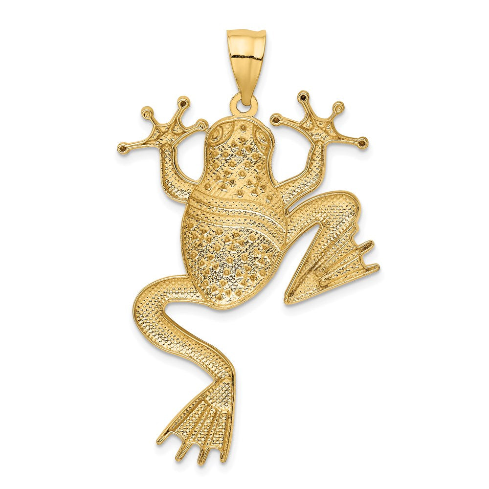 14k Yellow & Rhodium Gold and Rhodium Diamond-cut Frog Pendant