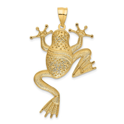 14k Yellow & Rhodium Gold and Rhodium Diamond-cut Frog Pendant